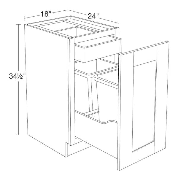 Washington Vesper White Plywood Shaker Assembled Trash Can Kitchen Cabinet Soft Close 18 in W x 24 in D x 34.5 in H