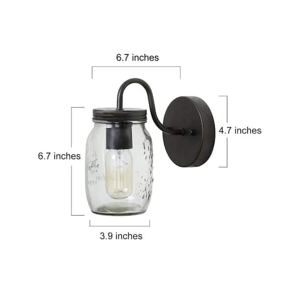 Modern Farmhouse 1-Light Oil-Rubbed Bronze Wall Sconce with Classic Mason Jar Glass Shade Rustic Bath Wall Light