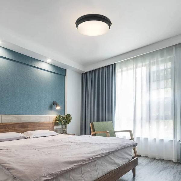 14 in. LED Flush Mount, 1200 Lumen, 4000K Natural White Ceiling Light Fixture with Glass Shade