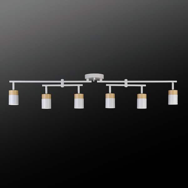 3.5 ft. Matte White and Faux Wood Hard Wired Ceiling Mounted Track Lighting Kit with Step Heads