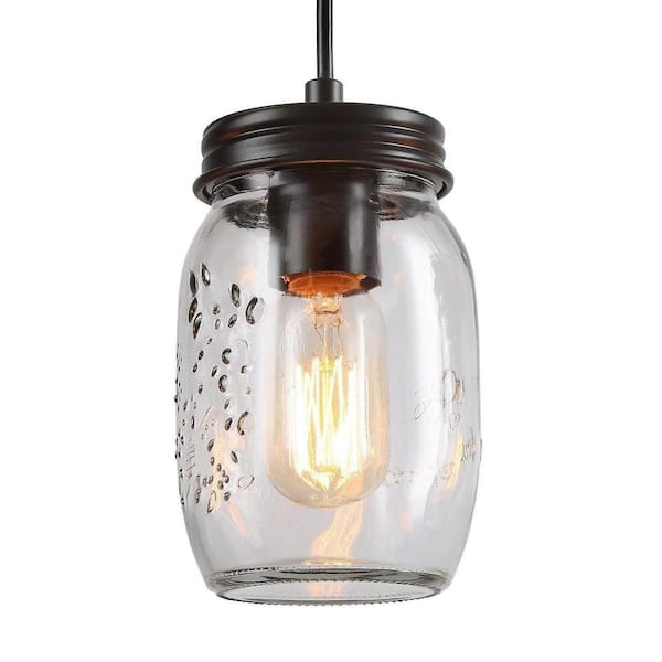 Modern Farmhouse Wood DIY Island Chandelier 5-Light Industrial Dark Brown Linear Pendant Light with Mason Jar Shade
