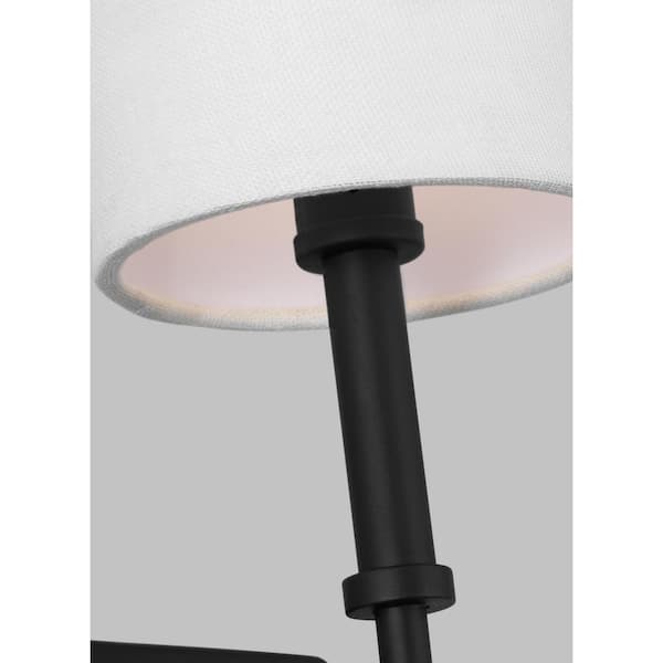 Foxdale 1-Light Midnight Black Wall Sconce with White Linen Fabric Shade