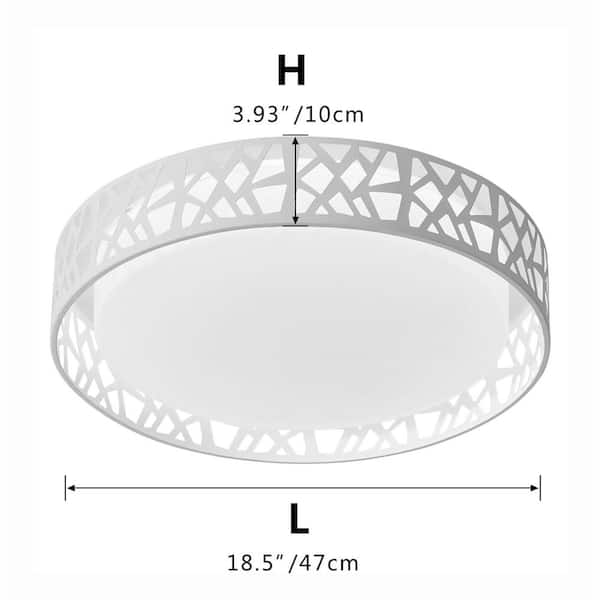 18.5 in. 1-Light White Smart Drum 20-Watt LED Flush Mount Painted White Finished Ceiling Lighting