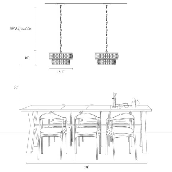 Cristallo Modern Dining Room Island Candlestick Chandelier 4-Light Black Drum Pendant with 2-Tier Clear Crystal Shade