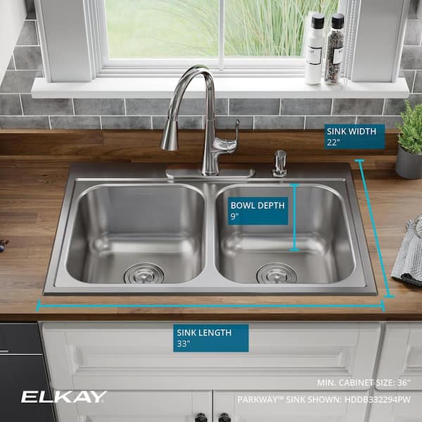 Parkway 20-Gauge Stainless Steel 33 in. Double Bowl Drop-In Kitchen Sink