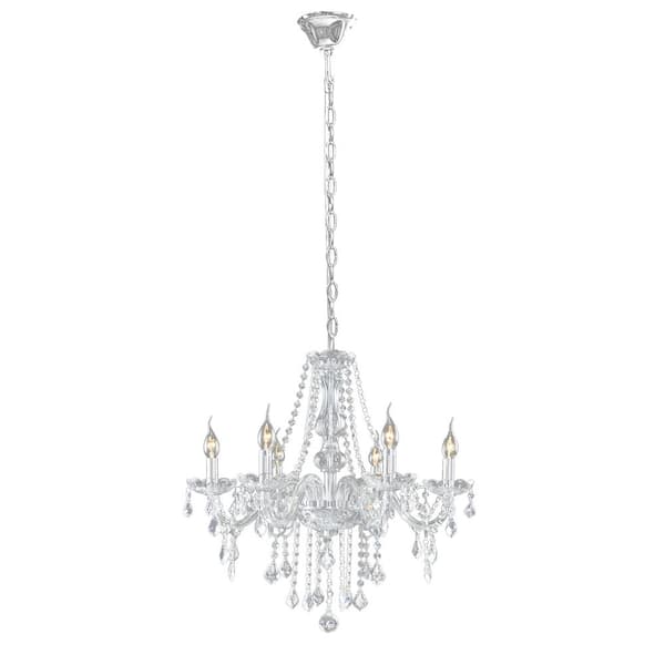 33 in.H x 22 in.W 6 -Light Clear Pendant Lighting Fixture Chandelier with K9 Crystal Dangles