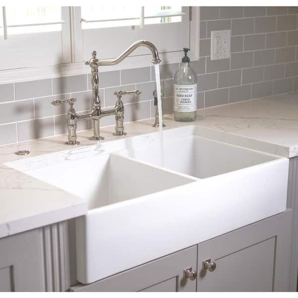 Turner 33 in. Undermount Farmhouse Double Bowl Crisp White Fireclay Kitchen Sink