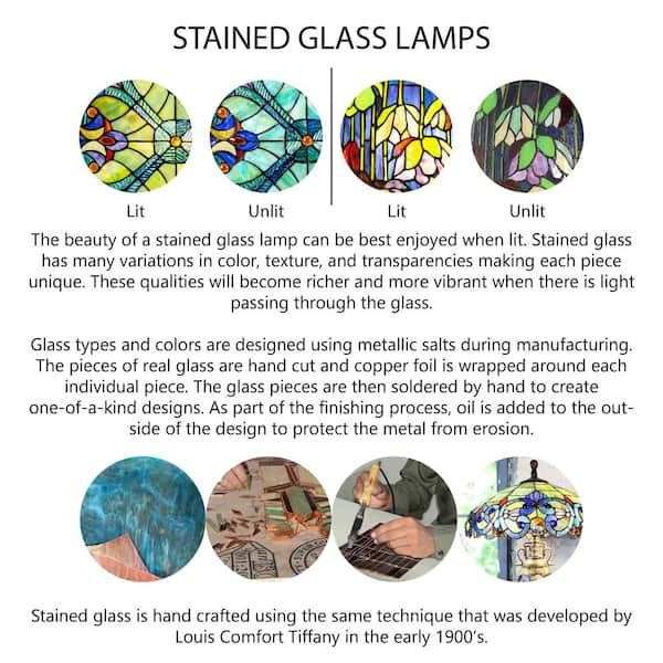 Valencia 31 .75 in. Antique Bronze Laburnum Tiffany-Style Stained Glass Table Lamp