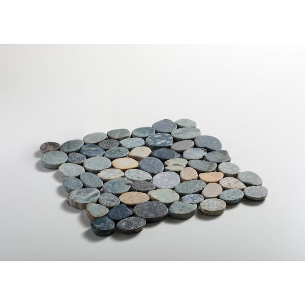 Sliced Pebble Tile River Grey 11-1/4 in. x 11-1/4 in. x 9.5 mm Mesh-Mounted Mosaic Tile (9.61 sq. ft. / case)
