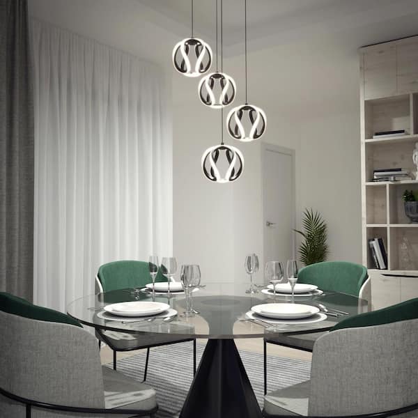 Vivaldi 25-Watt 4 Light Black Modern 3 CCT Integrated LED Pendant Light Fixture for Dining Room or Kitchen