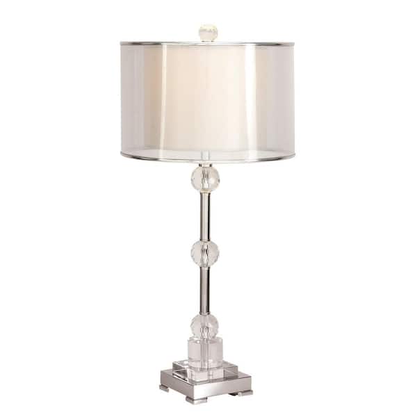 30 in. Silver Glass Task and Reading Table Lamp with Crystal Embellishments