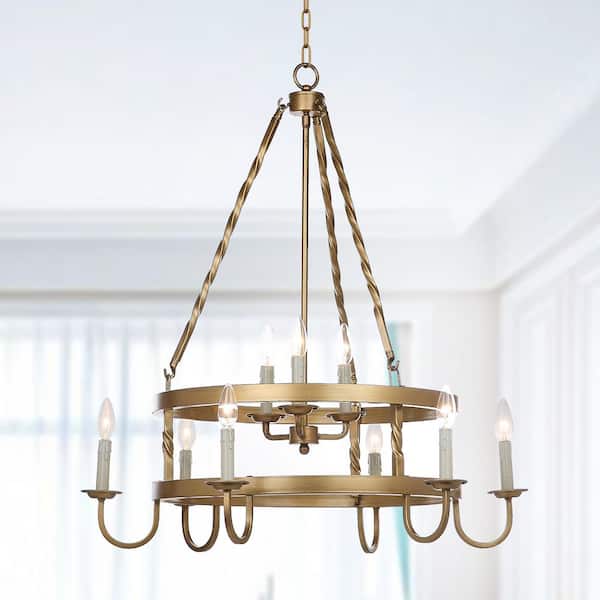 Crowley 9-Light Gold Wagon Wheel Candle-Style Chandelier Lighting