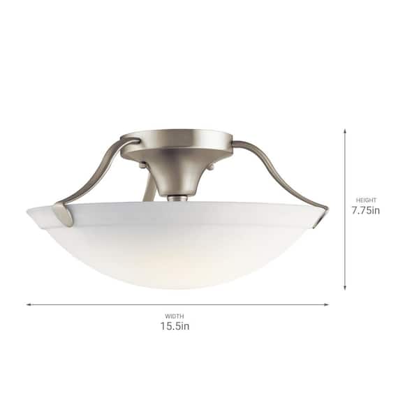Independence 15.5 in. 3-Light Brushed Nickel Hallway Transitional Semi-Flush Mount Ceiling Light with Etched Glass