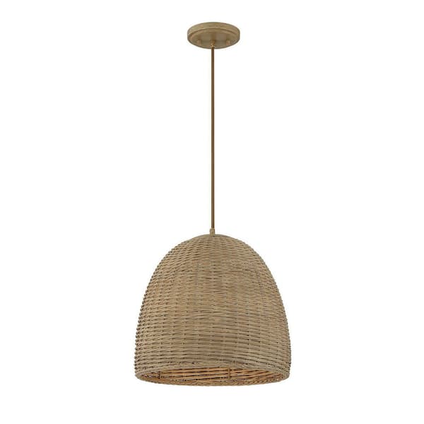 Meridian 14 in. W x 15 in. H 1-Light Natural Shaded Pendant Light