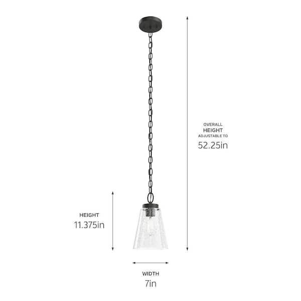 Roycroft 7 in. 1-Light Black Farmhouse Shaded Kitchen Pendant Hanging Light with Clear Seeded Glass