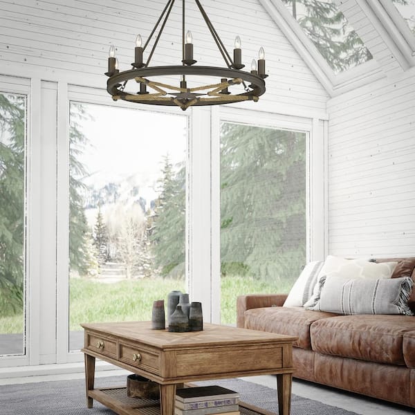 Stokes 10-Light Dark Rust Wagon Wheel Chandelier
