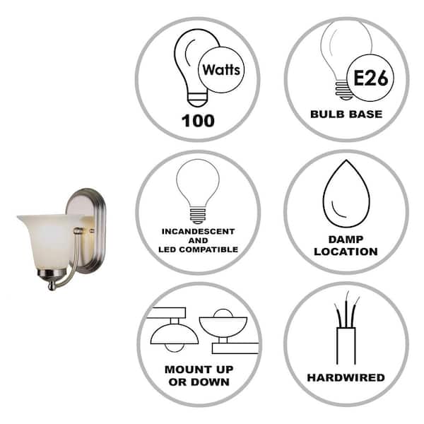 Cabernet Collection 1-Light Brushed Nickel Wall Sconce Light Fixture with White Marbleized Shade