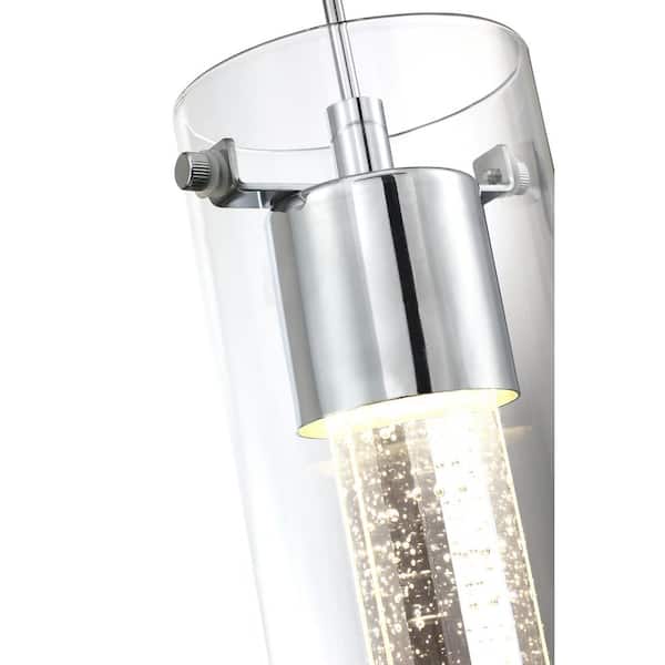 8-Watt Integrated LED Chrome Pendant with Crystal Bubble Glass Shade