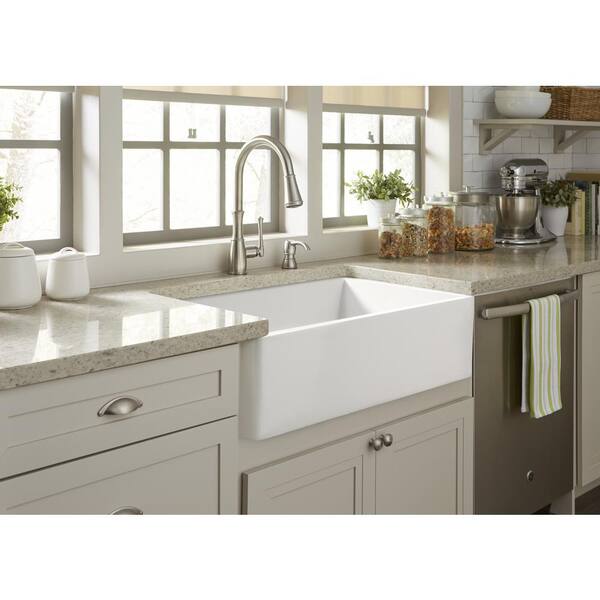 Bradstreet II 30 in. Farmhouse Single Bowl Crisp White Fireclay Kitchen Sink with Disposal Drain