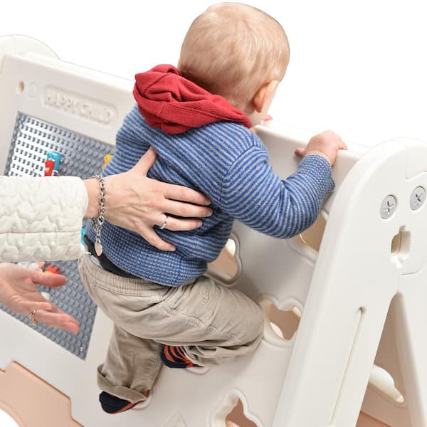 5-In-1 Light Pink HDPE Indoor Playset with Tunnel, Climber, Whiteboard, Toy Building Block Baseplates