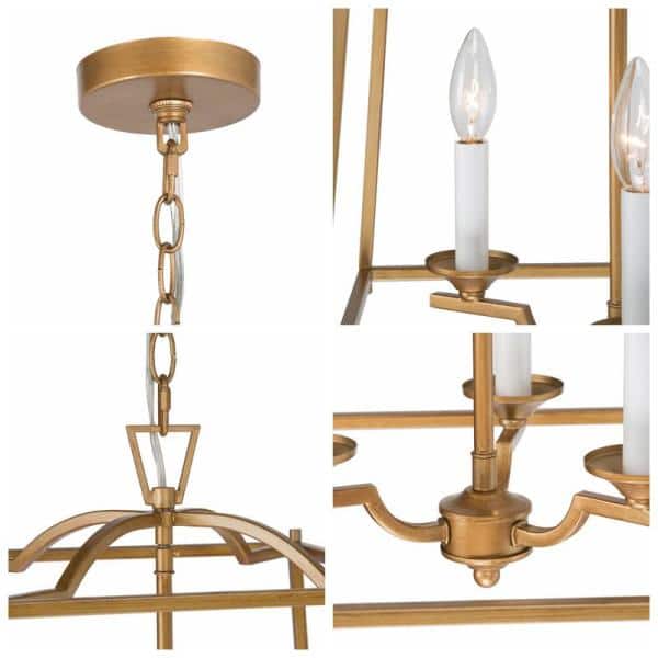 14.5 in. 3- -Light Modern Gold Lantern Chandelier with Geometric Cage