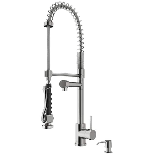 Zurich Single Handle Pull-Down Sprayer Kitchen Faucet Set with Soap Dispenser in Stainless Steel