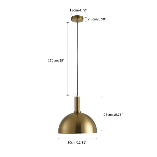1-Light Brushed Gold Single Dome Pendant Light Fixtures Hanging Lamp for Kitchen Island