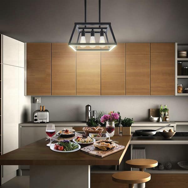 Katalyst 60-Watt 3-Light Matte Black Modern Adjustable CCT and 3-Light Modes Integrated LED Chandelier Light