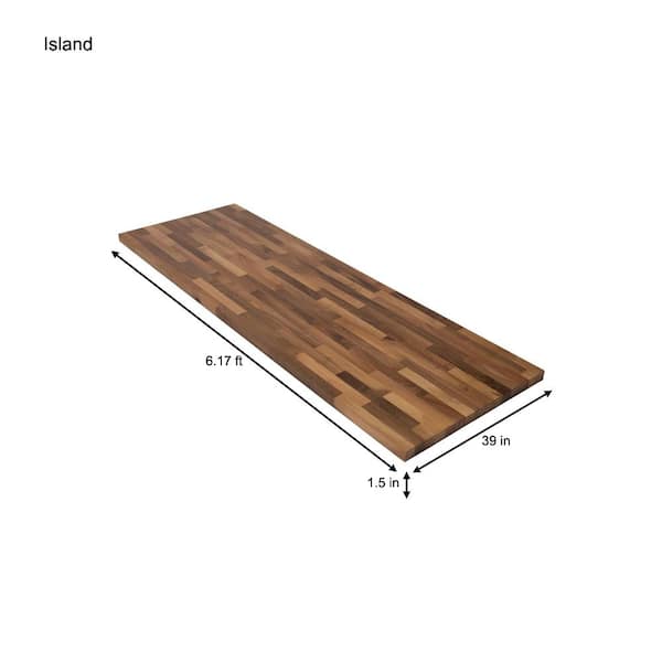 6 ft. L x 39 in. D Unfinished Walnut Solid Wood Butcher Block Island Countertop With Eased Edge