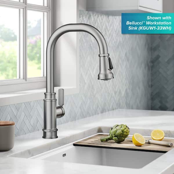 Allyn Transitional Industrial Pull-Down Single Handle Kitchen Faucet in Spot-Free Stainless Steel