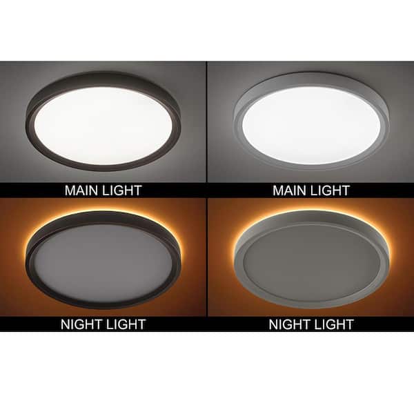 13 in. White, Oil Rubbed Bronze Trims 1350 Lumens LED Flush Mount Ceiling Light Fixture with Night Light Adjustable CCT