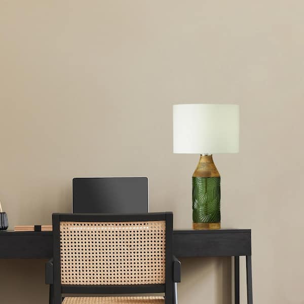 Zooey 26 in. Green Glass and Brown Wood Table Lamp