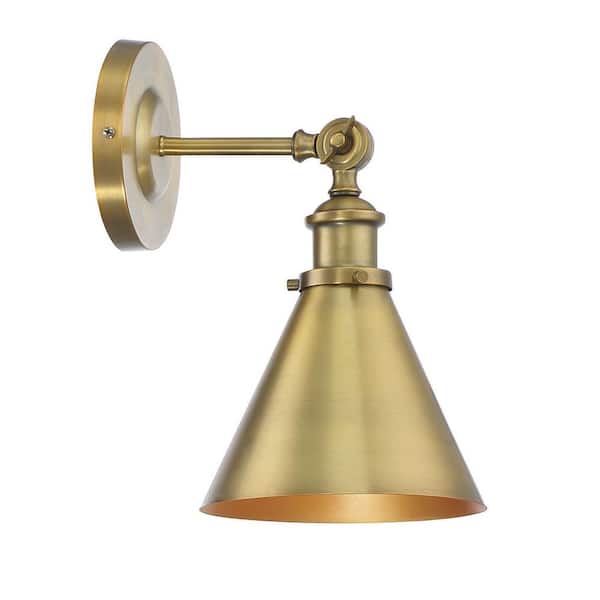 Glenn 7 in. W x 12 in. H 1-Light Warm Brass Industrial Wall Sconce with Adjustable Metal Shade