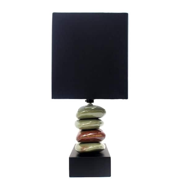 Monterey 14.5 in. Rectangular Dual Stacked Stone Ceramic Table Lamp with Black Shade