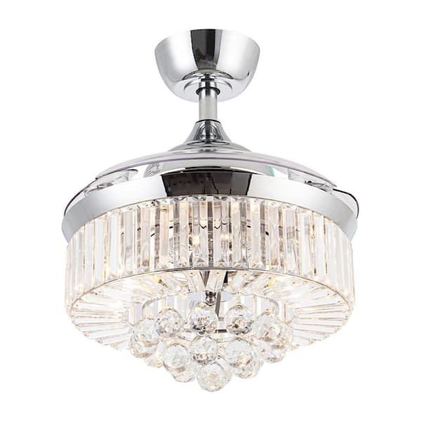 Broxburne 36 in. Modern Chrome Retractable 3-Blade Crystal Ceiling Fan with Light Kit and Remote Control