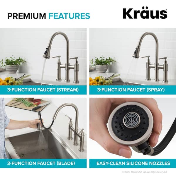 Allyn Double-Handle Transitional Bridge Kitchen Faucet and Beverage Faucet in Brushed Gold