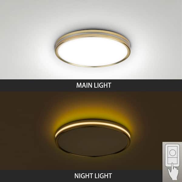Ashburrow 15 in. Light Gold Adjustable CCT Integrated LED Flush Mount with Night Light