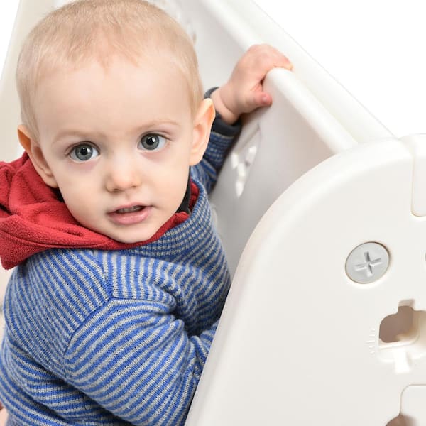 7-In-1 Gray HDPE Playset with Tunnel, Climber, Whiteboard, Toy Building Block Baseplates, Basketball Hoop