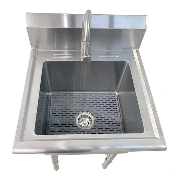 All-in-One 24 in. Stainless Steel Wall Mount Commercial Utility Kitchen Sink with Faucet