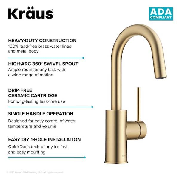 Oletto Single Handle Kitchen Bar Faucet in Spot Free Antique Champagne Bronze