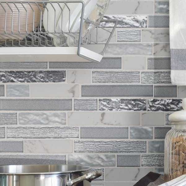 Whistler Ice Interlocking 11.81 in. x 12 in. x 8mm Glass Mesh-Mounted Mosaic Tile (9.7 sq. ft. / case)