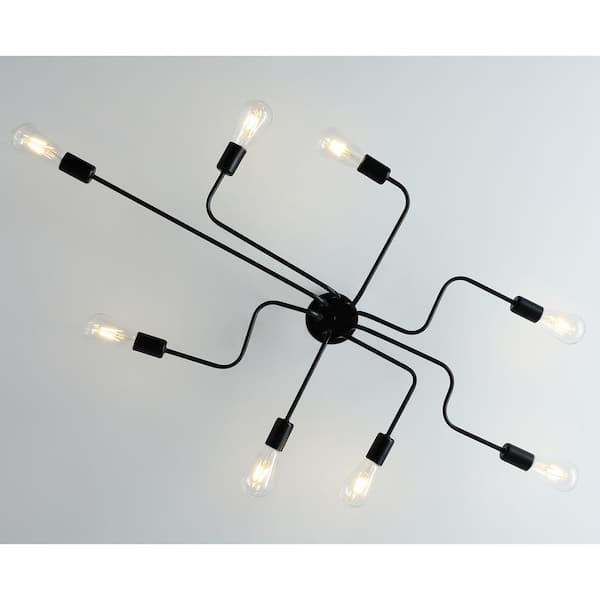 Modern 42 in. 8-Light Brushed Black Sputnik Linear Semi Flush Mount Ceiling Light Fixture