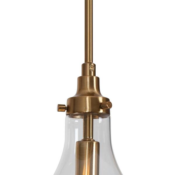 Transitional Kitchen Island Cluster Pendant Light 3-Light Plating Brass Pendant Light with Teardrop Clear Glass Shades