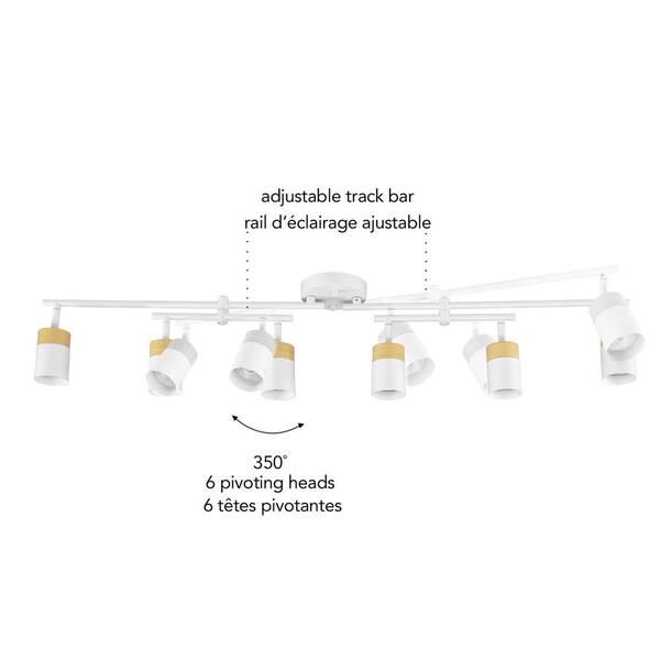3.5 ft. Matte White and Faux Wood Hard Wired Ceiling Mounted Track Lighting Kit with Step Heads