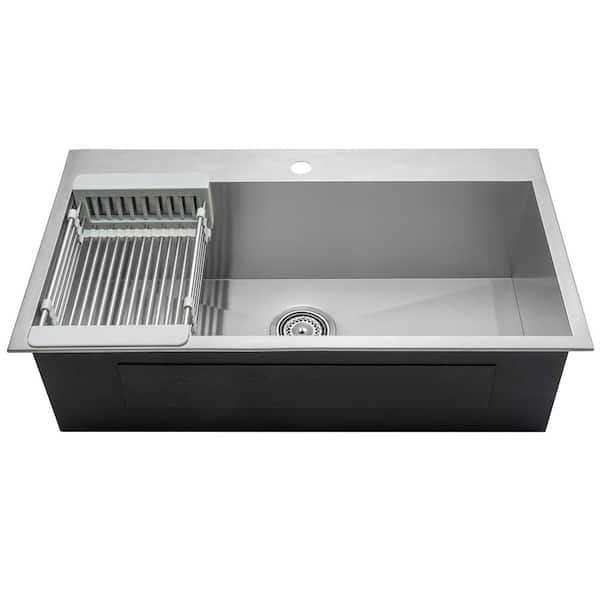 Handmade Drop-in Stainless Steel 30 in. x 18 in. Single Bowl Kitchen Sink with Drying Rack