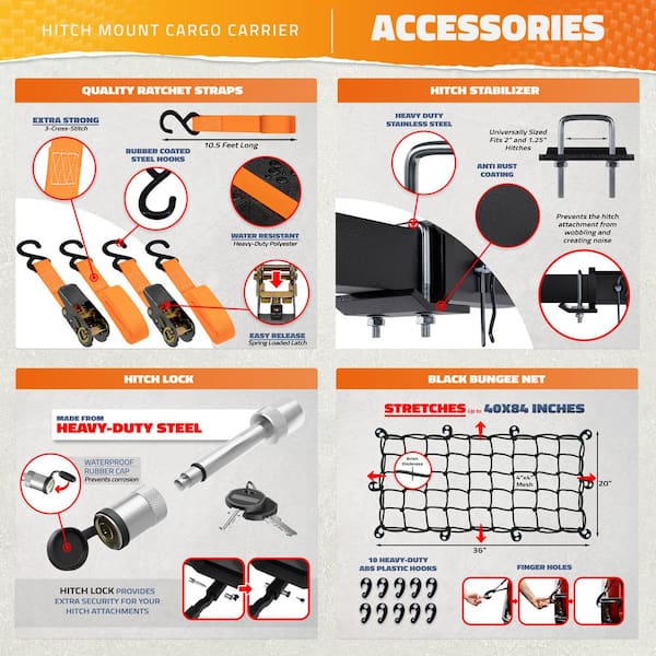 500 lb. Capacity Hitch Mount Cargo Carrier Basket with 16 cu. ft. Cargo Bag, Straps, Net, Folding Shank and 2 in. Raise