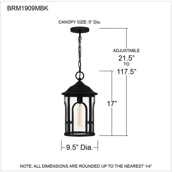 Brampton 1-Light Matte Black Outdoor Pendant Light