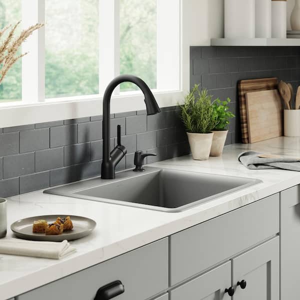 Kennon Neoroc Matte Grey Granite Composite 25 in. 1-Hole Single Bowl Drop-In/Undermount Kitchen Sink