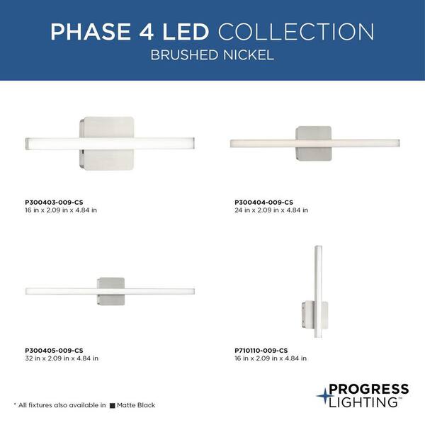 Phase 4 Collection 16 in. 1-Light Brushed Nickel Small Modern Integrated 3CCT Integrated LED Linear Vanity Light