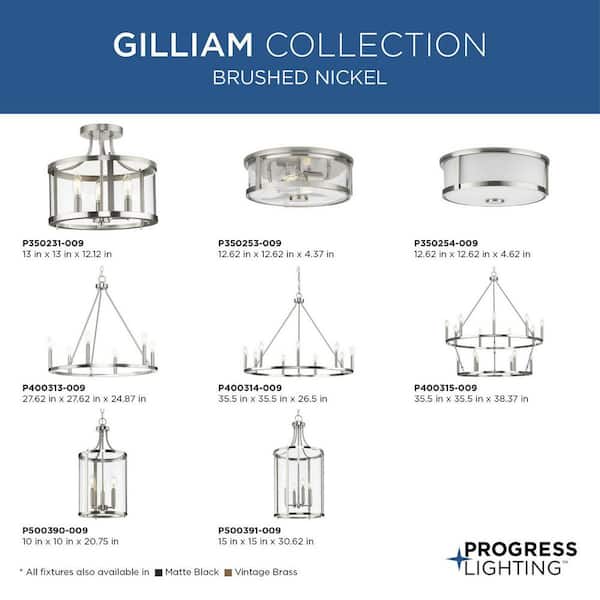 Gilliam 13 in. 3-Light Brushed Nickel Semi-Flush Mount with Clear Glass Shade